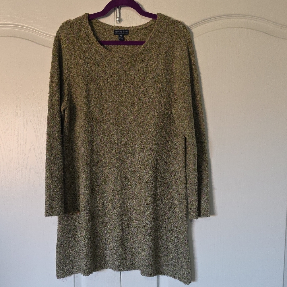 Coldwater Creek Textured Olive Long Sleeve Dress